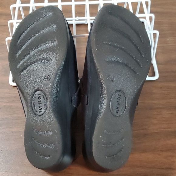 Fly Flot Black Suede Leather Silver & Blue Glitter Buckle Clogs Size EUR 40 US 8 - Picture 7 of 7